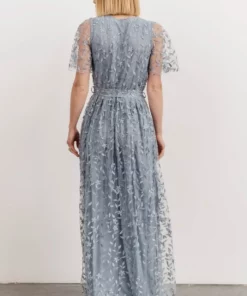 BB Custom Marseille Embossed Maxi Dress | Dusty Blue