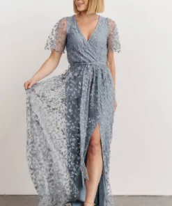 BB Custom Marseille Embossed Maxi Dress | Dusty Blue