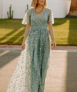 BB Custom Marseille Embossed Maxi Dress | Eucalyptus Dresses