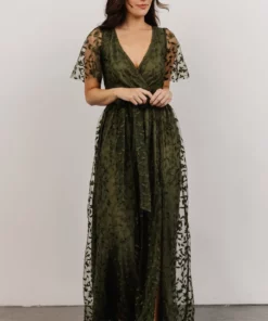 BB Custom Marseille Embossed Maxi Dress | Olive