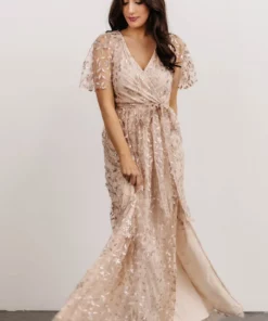 BB Custom Marseille Embossed Maxi Dress | Sequin Champagne 18 BB Custom Marseille Embossed Maxi Dress | Sequin Champagne