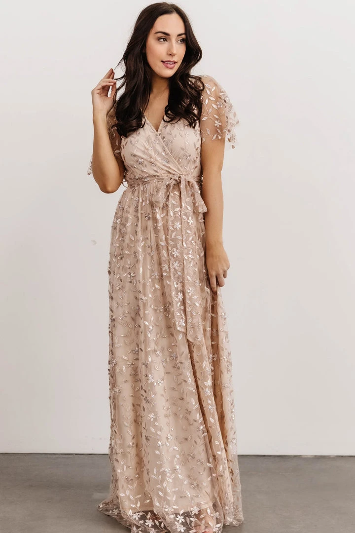 BB Custom Marseille Embossed Maxi Dress | Sequin Champagne 3 BB Custom Marseille Embossed Maxi Dress | Sequin Champagne