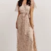 BB Custom Marseille Embossed Maxi Dress | Sequin Champagne