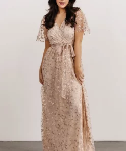 BB Custom Marseille Embossed Maxi Dress | Sequin Champagne