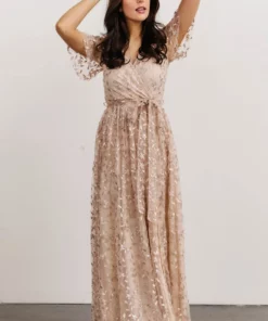 BB Custom Marseille Embossed Maxi Dress | Sequin Champagne