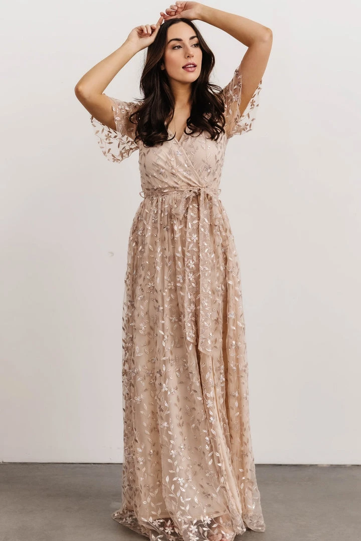 BB Custom Marseille Embossed Maxi Dress | Sequin Champagne 2 BB Custom Marseille Embossed Maxi Dress | Sequin Champagne