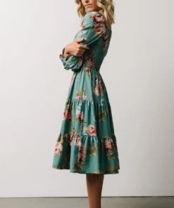 BB Custom Marta Smocked Midi Dress | Persian Green Floral Dresses