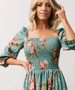 BB Custom Marta Smocked Midi Dress | Persian Green Floral Dresses