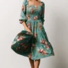 BB Custom Marta Smocked Midi Dress | Persian Green Floral Dresses