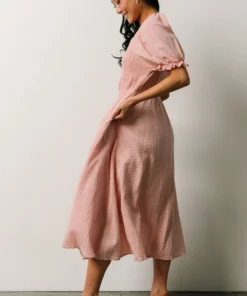 HAY Martha Smocked Midi Dress | Dusty Pink Dresses