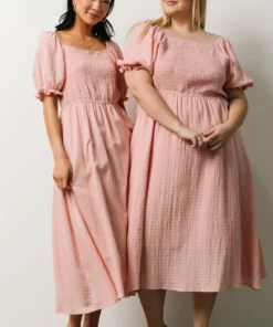 HAY Martha Smocked Midi Dress | Dusty Pink Dresses