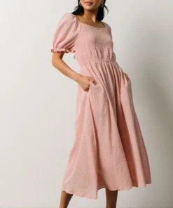 HAY Martha Smocked Midi Dress | Dusty Pink Dresses