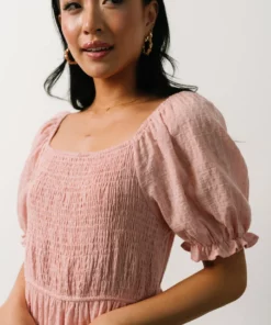 HAY Martha Smocked Midi Dress | Dusty Pink Dresses