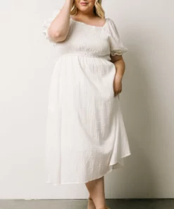 HAY Martha Smocked Midi Dress | Off White