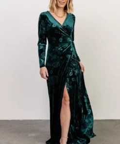 BB Custom Dresses Matthews Embossed Velvet Maxi Dress | Jade