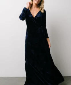 BB Custom Dresses Matthews Embossed Velvet Maxi Dress | Navy