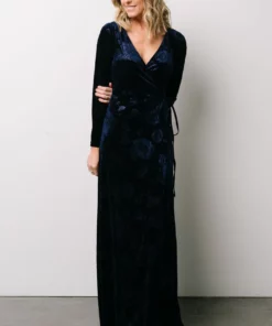 BB Custom Dresses Matthews Embossed Velvet Maxi Dress | Navy