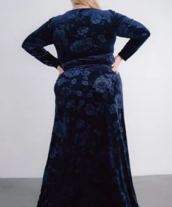 BB Custom Dresses Matthews Embossed Velvet Maxi Dress | Navy