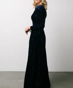BB Custom Dresses Matthews Embossed Velvet Maxi Dress | Navy