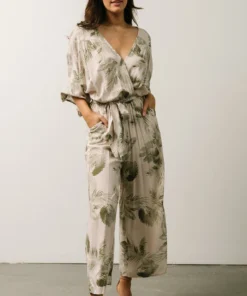 DF Maxwell Jumpsuit | Cream + Sage Palm Print