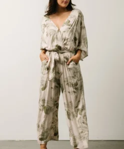 DF Maxwell Jumpsuit | Cream + Sage Palm Print
