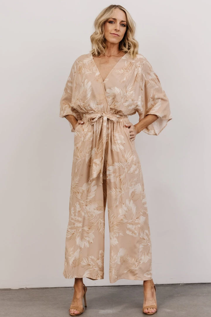 DF Maxwell Jumpsuit | Natural Palm Print Boho 1 DF Maxwell Jumpsuit | Natural Palm Print Boho