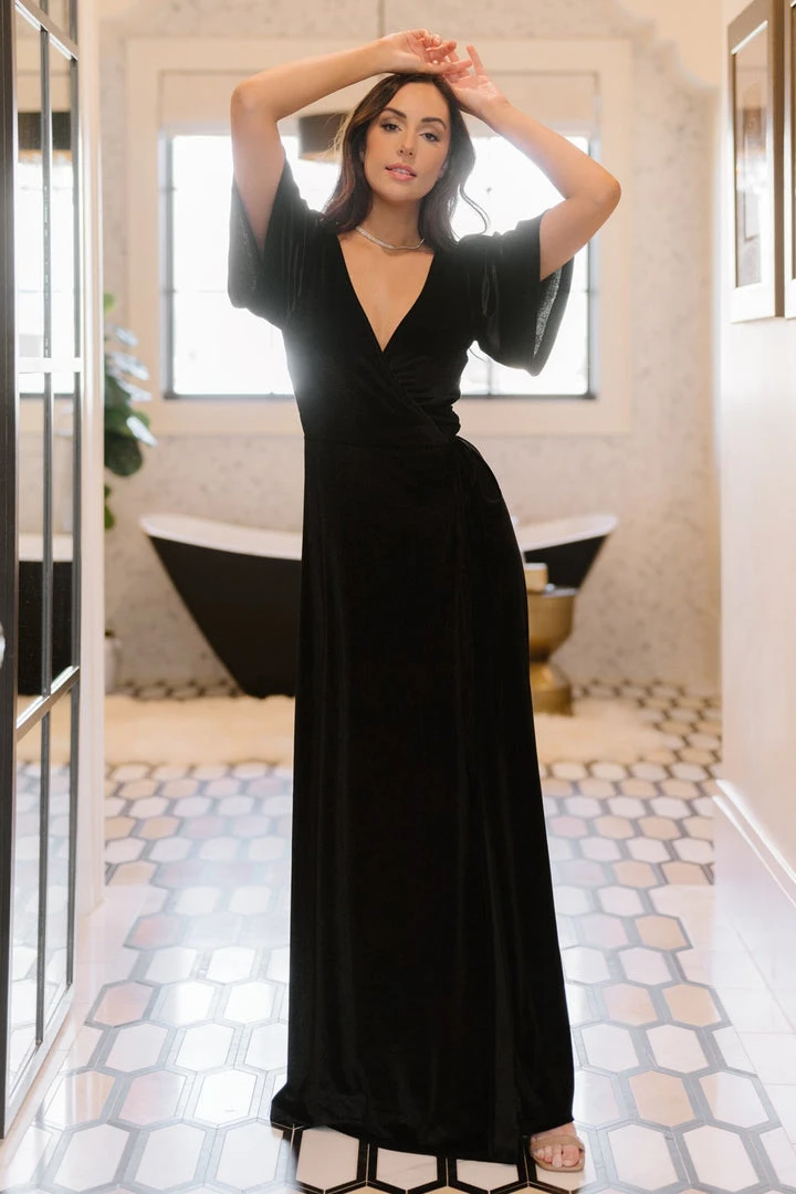 BB Custom Meghan Velvet Wrap Maxi Dress | Black Dresses 1 BB Custom Meghan Velvet Wrap Maxi Dress | Black Dresses