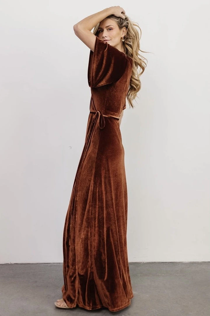 BB Custom Meghan Velvet Wrap Maxi Dress | Bronze Dresses 12 BB Custom Meghan Velvet Wrap Maxi Dress | Bronze Dresses