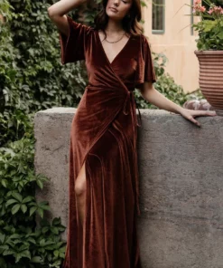 BB Custom Meghan Velvet Wrap Maxi Dress | Bronze Dresses