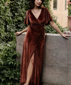 BB Custom Meghan Velvet Wrap Maxi Dress | Bronze Dresses 14 BB Custom Meghan Velvet Wrap Maxi Dress | Bronze Dresses
