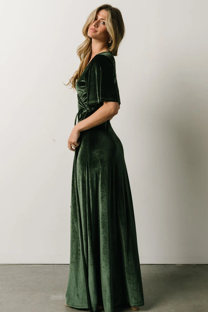 BB Custom Dresses Meghan Velvet Wrap Maxi Dress | Deep Green 7 BB Custom Dresses Meghan Velvet Wrap Maxi Dress | Deep Green