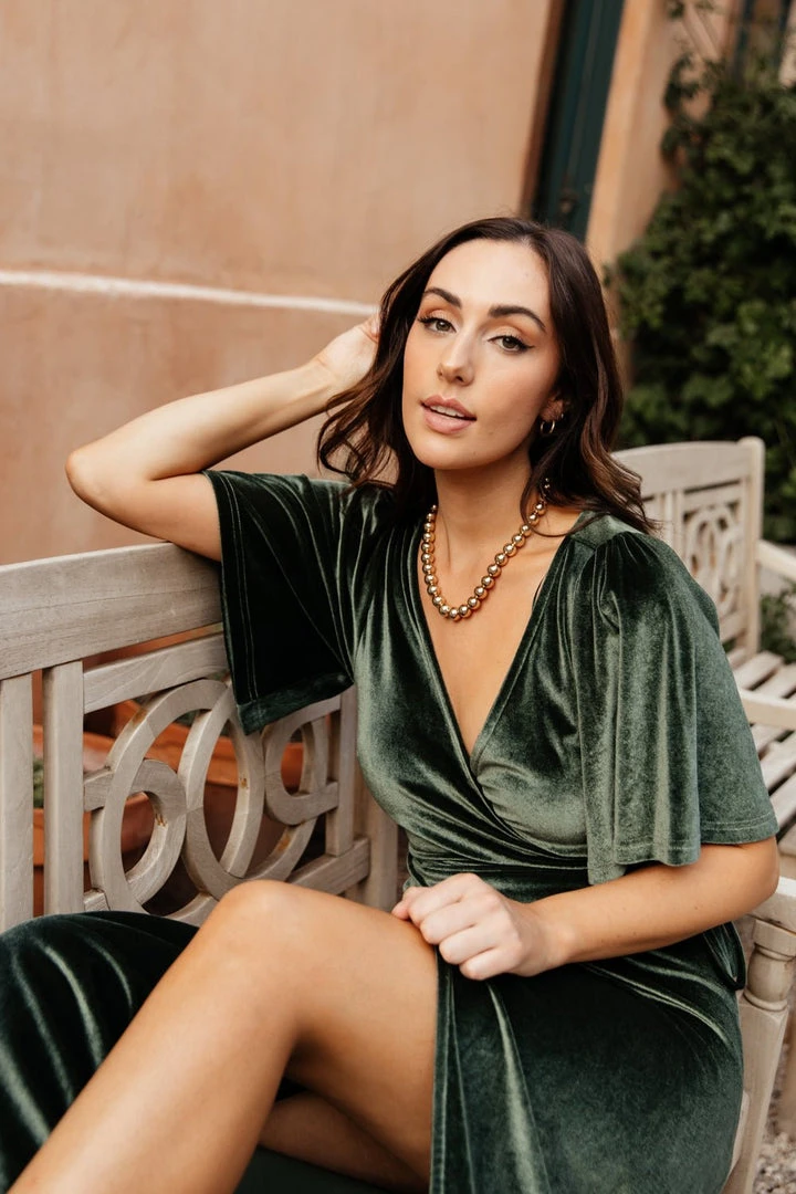 BB Custom Dresses Meghan Velvet Wrap Maxi Dress | Deep Green 2 BB Custom Dresses Meghan Velvet Wrap Maxi Dress | Deep Green