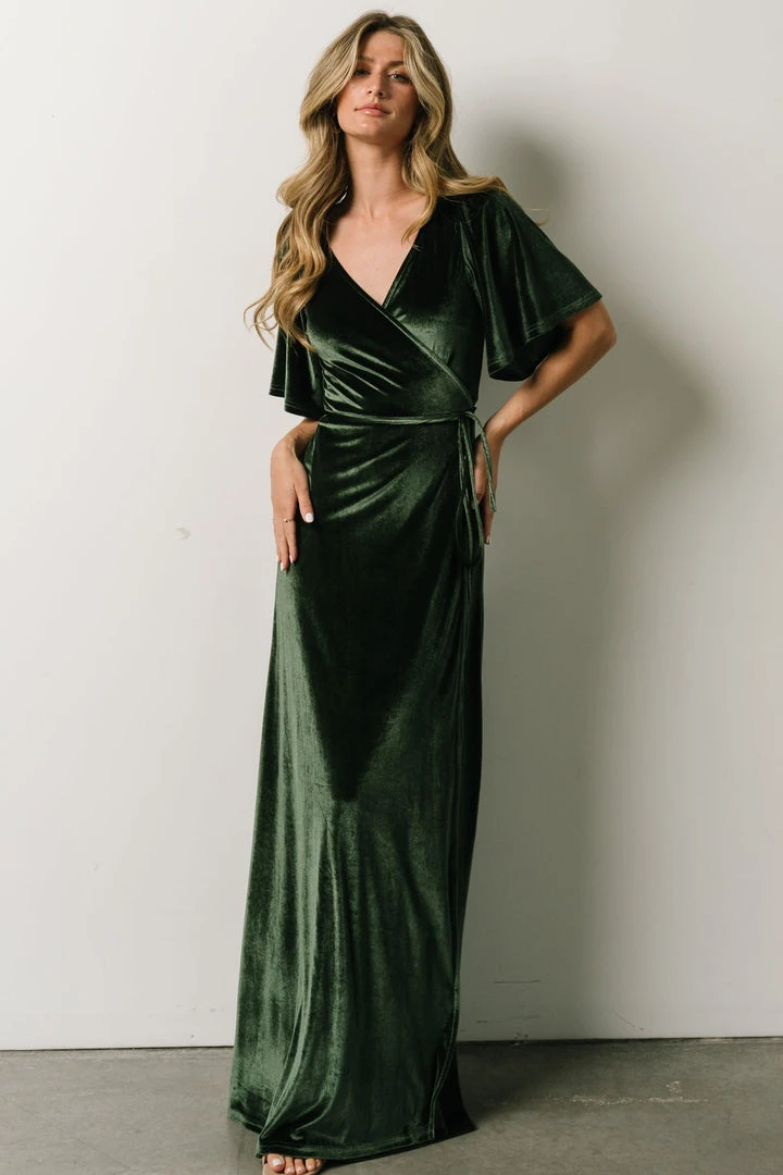BB Custom Dresses Meghan Velvet Wrap Maxi Dress | Deep Green 4 BB Custom Dresses Meghan Velvet Wrap Maxi Dress | Deep Green
