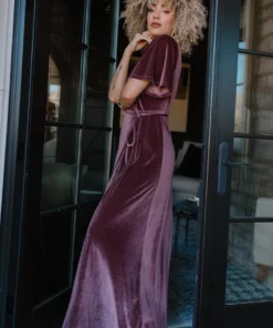 BB Custom Dresses Meghan Velvet Wrap Maxi Dress | Dusty Plum
