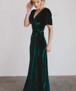 BB Custom Meghan Velvet Wrap Maxi Dress | Emerald Dresses