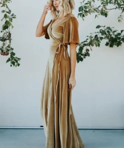 BB Custom Meghan Velvet Wrap Maxi Dress | Gold