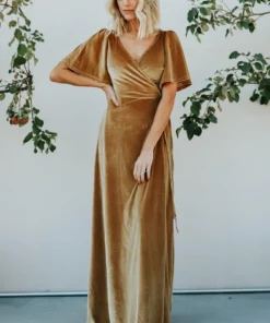 BB Custom Meghan Velvet Wrap Maxi Dress | Gold
