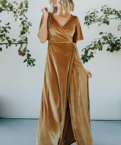 BB Custom Meghan Velvet Wrap Maxi Dress | Gold