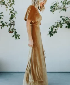 BB Custom Meghan Velvet Wrap Maxi Dress | Gold