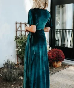 BB Custom Dresses Meghan Velvet Wrap Maxi Dress | Jade