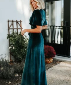 BB Custom Dresses Meghan Velvet Wrap Maxi Dress | Jade