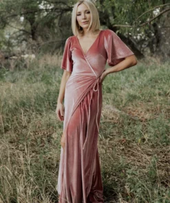 BB Custom Meghan Velvet Wrap Maxi Dress | Mauve Dresses
