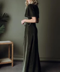 BB Custom Meghan Velvet Wrap Maxi Dress | Olive