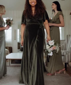 BB Custom Meghan Velvet Wrap Maxi Dress | Olive