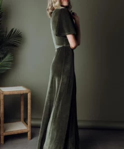 BB Custom Meghan Velvet Wrap Maxi Dress | Olive
