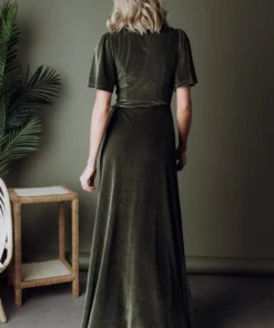BB Custom Meghan Velvet Wrap Maxi Dress | Olive