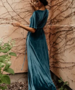 BB Custom Meghan Velvet Wrap Maxi Dress | Persian Blue