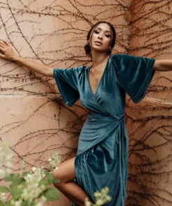 BB Custom Meghan Velvet Wrap Maxi Dress | Persian Blue