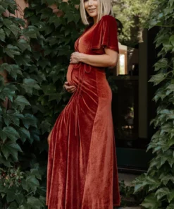 BB Custom Meghan Velvet Wrap Maxi Dress | Rust 14 BB Custom Meghan Velvet Wrap Maxi Dress | Rust