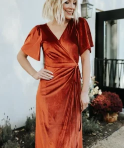 BB Custom Meghan Velvet Wrap Maxi Dress | Rust 15 BB Custom Meghan Velvet Wrap Maxi Dress | Rust